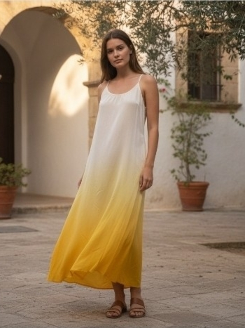 Joie White to Yellow Ombre Maxi Slip Dress